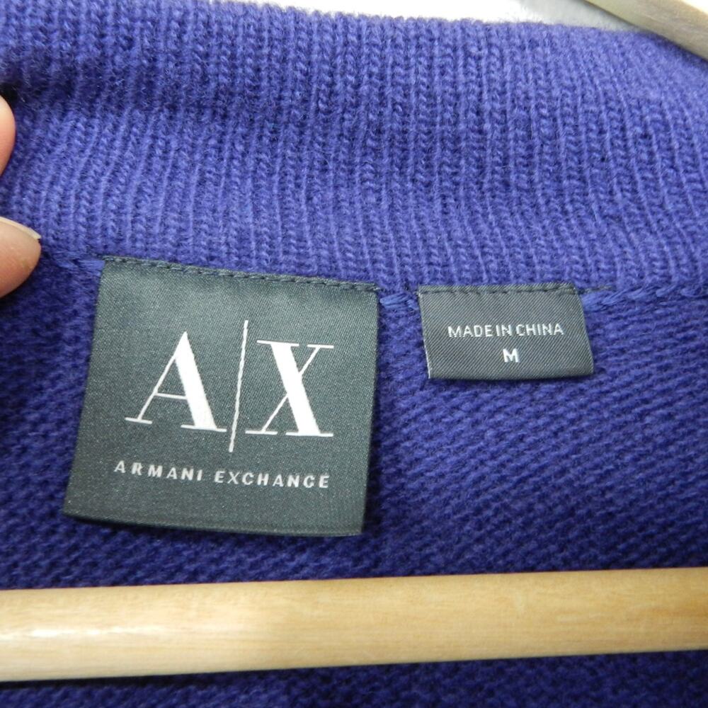 Armani Exchange Lambswool Deep V Neck Button Sweater Size M Indigo Purple Knit - Picture 3 of 8